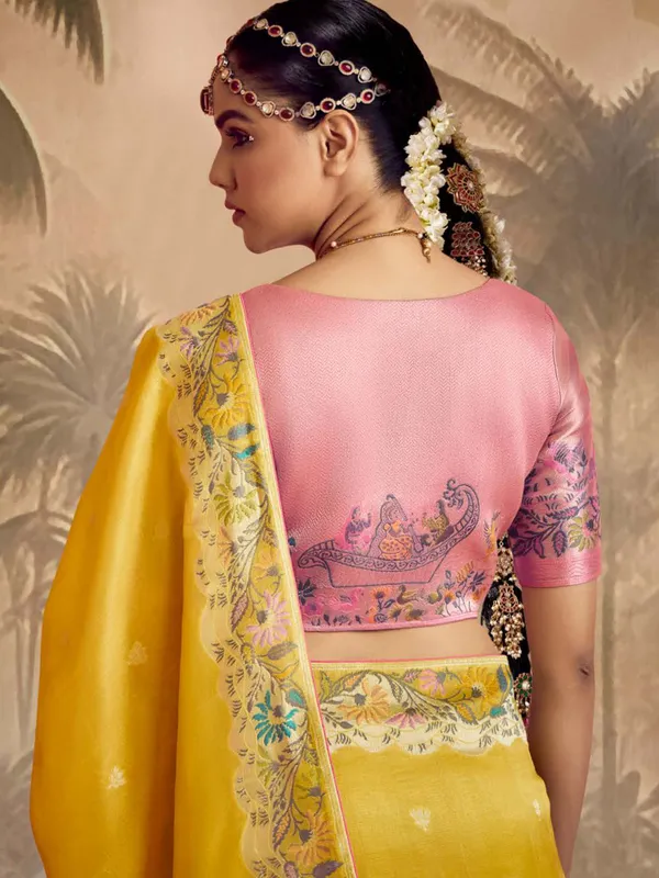Mustard yellow paithani saree
