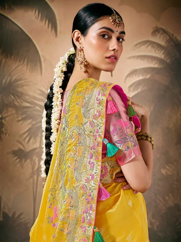 Mustard yellow paithani saree
