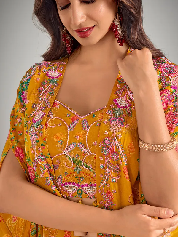 Mustard yellow palazzo suit in satin silk
