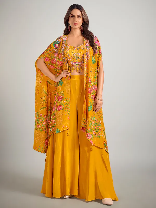 Mustard yellow palazzo suit in satin silk