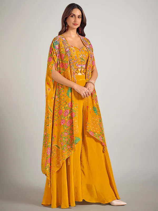 Mustard yellow palazzo suit in satin silk