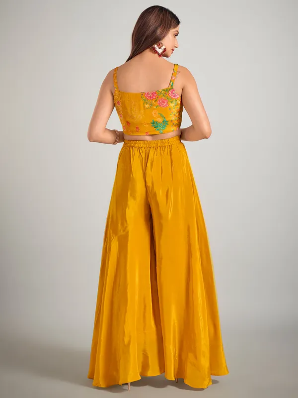 Mustard yellow palazzo suit in satin silk