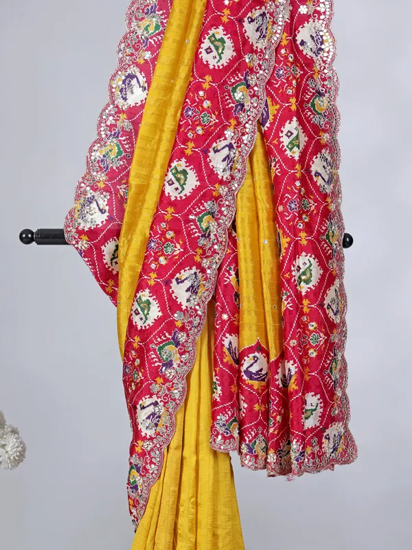 Mustard yellow pashmina silk haldi saree