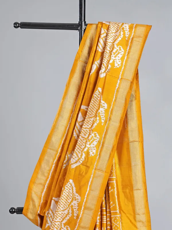 Mustard yellow patola silk saree with print