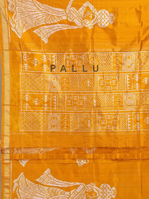 Mustard yellow patola silk saree with print