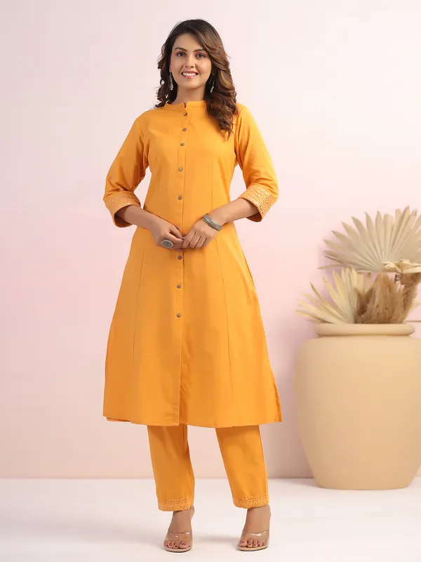 Mustard yellow plain cotton kurti