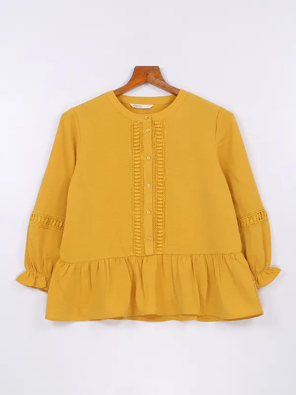Mustard yellow plain georgette top