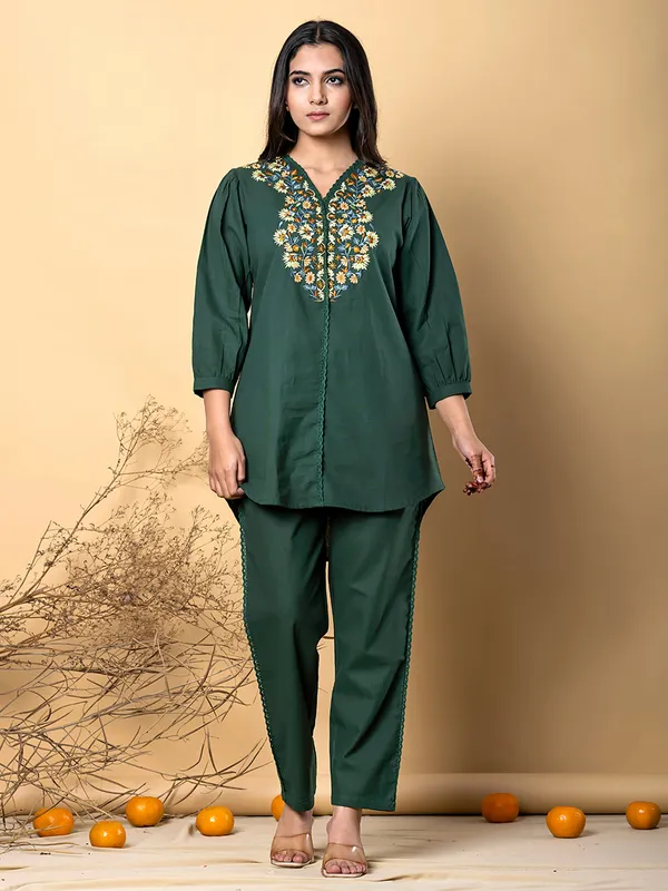 Bottle green cotton silk co-ord set