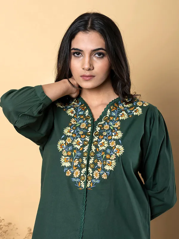 Bottle green cotton silk co-ord set
