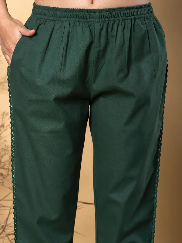 Bottle green cotton silk co-ord set