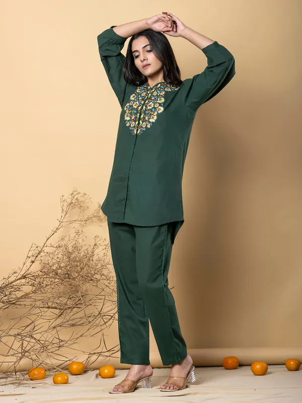 Bottle green cotton silk co-ord set