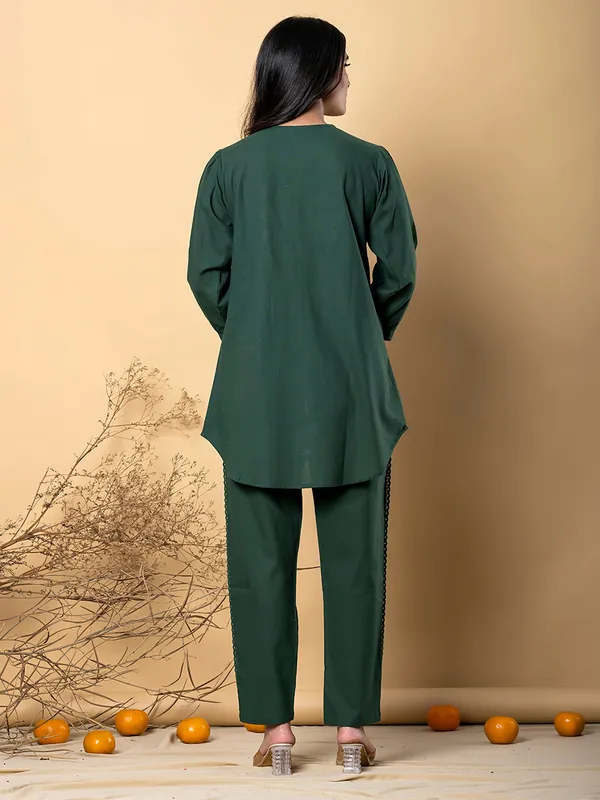 Bottle green cotton silk co-ord set