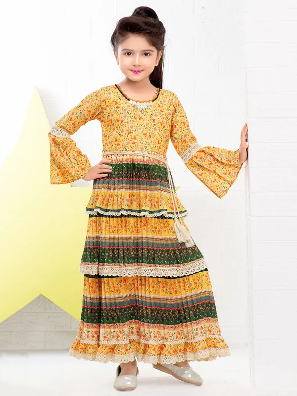 Mustard yellow printed frock
