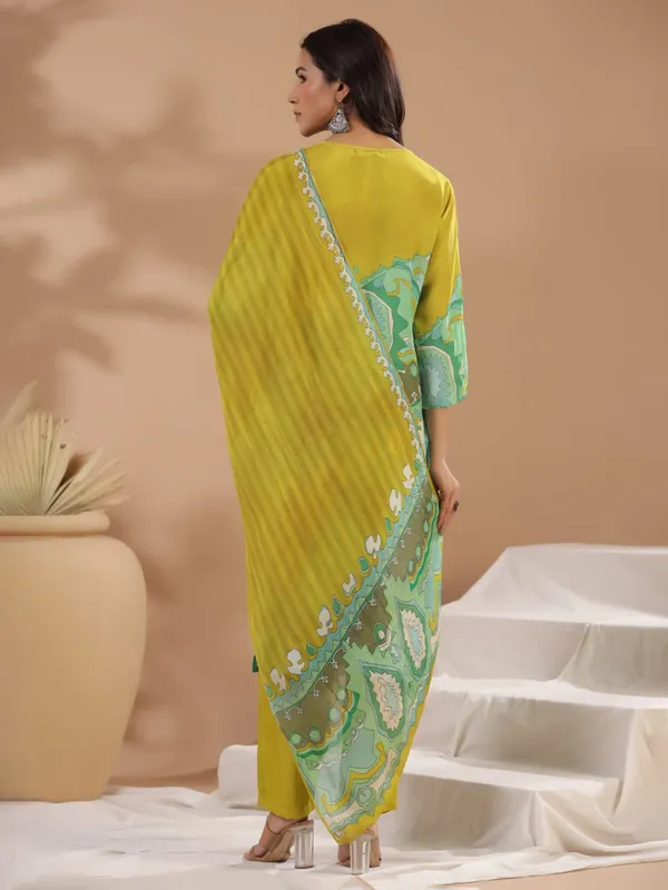 Mustard yellow printed kurti set in cotton