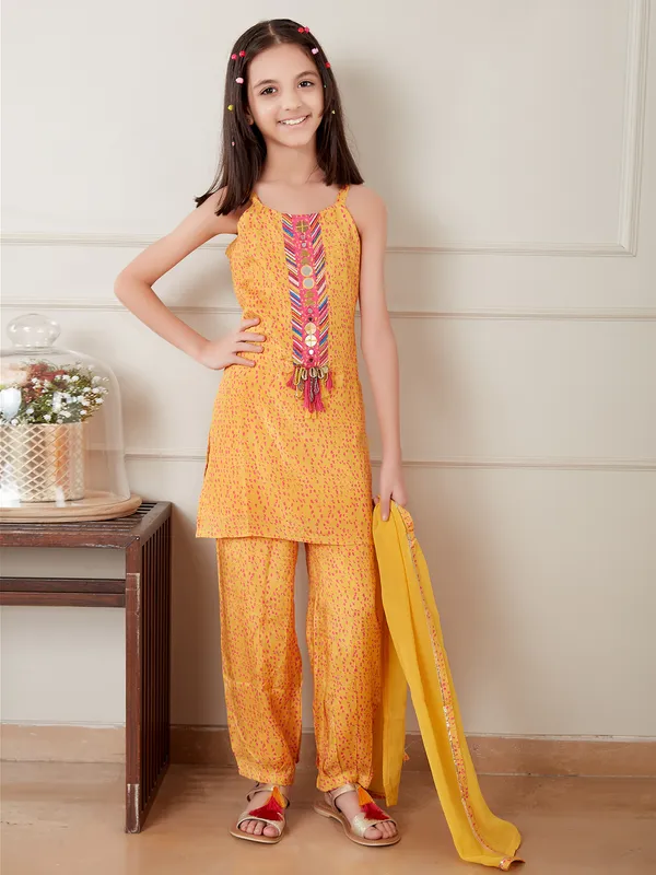 Mustard yellow printed salwar suit