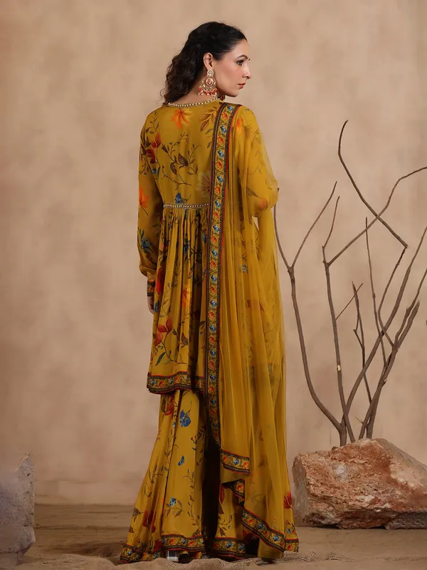 Mustard yellow printed sharara set