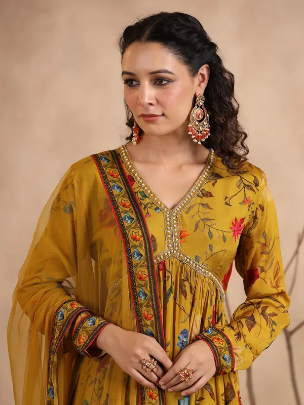 Mustard yellow printed sharara set