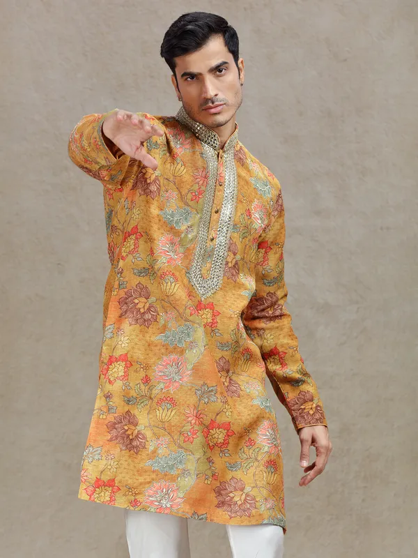 Mustard yellow radiant elegance mens kurta suit