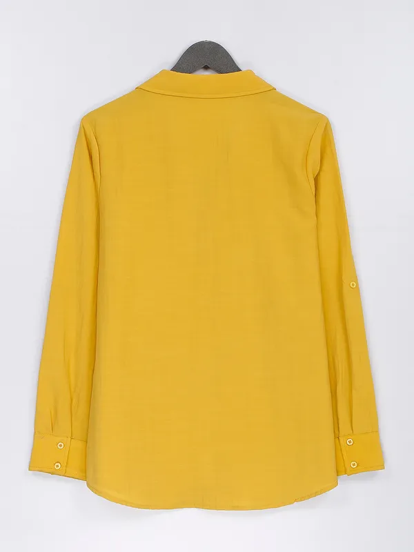 Mustard yellow rayon cotton plain shirt