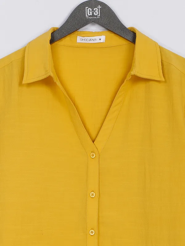 Mustard yellow rayon cotton plain shirt