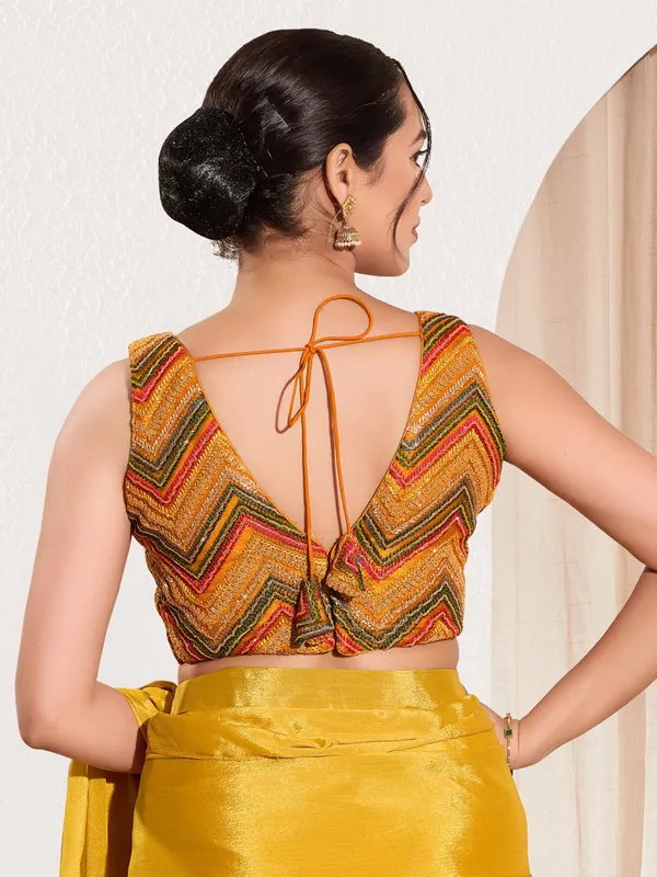 Mustard yellow ready made net blouse