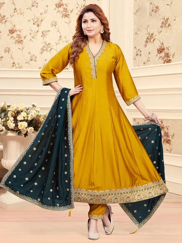 Mustard yellow salwar suit for women in silk