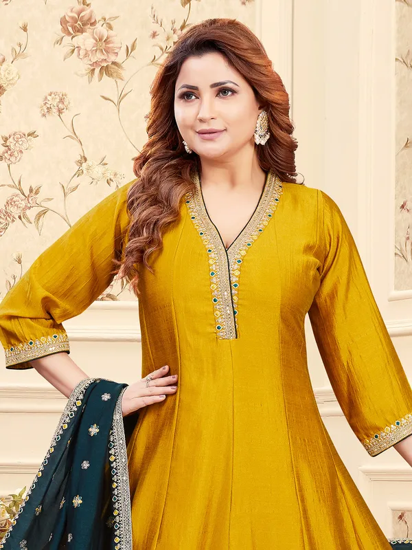 Mustard yellow salwar suit for women in silk