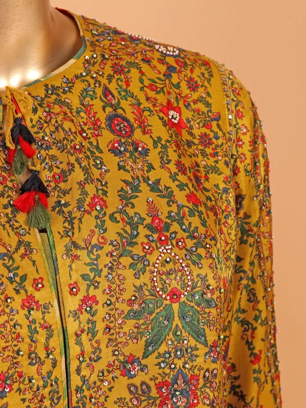 Mustard yellow salwar suit with jacket