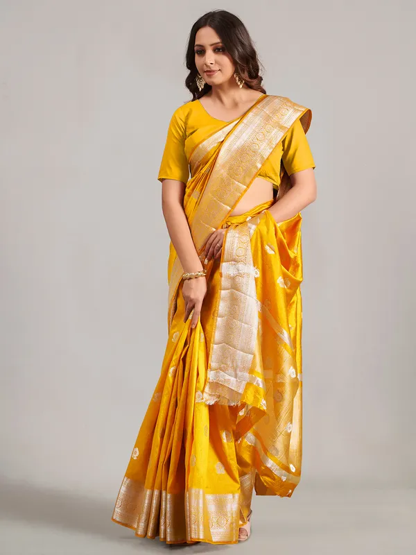 Mustard yellow saree in cotton silk