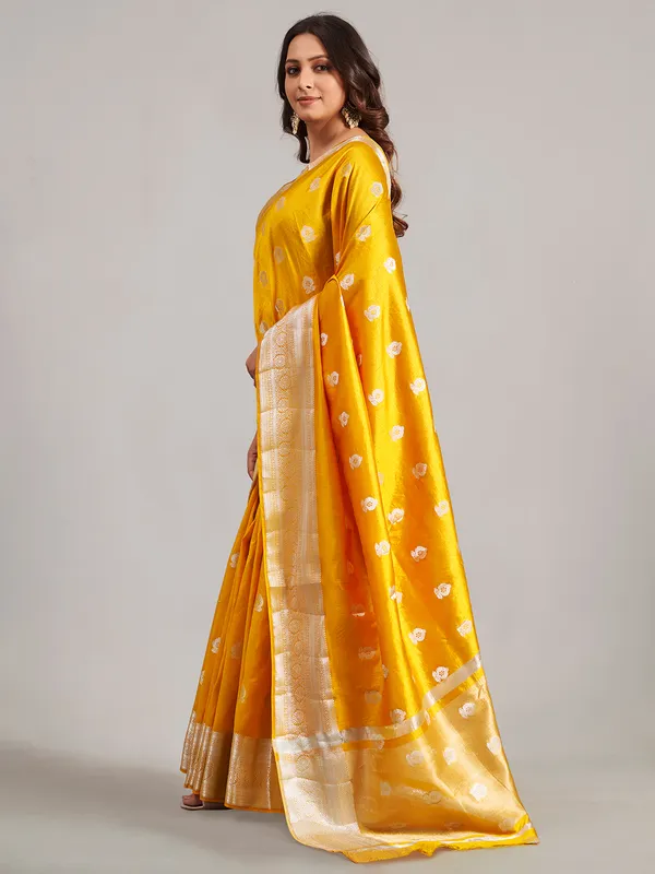 Mustard yellow saree in cotton silk