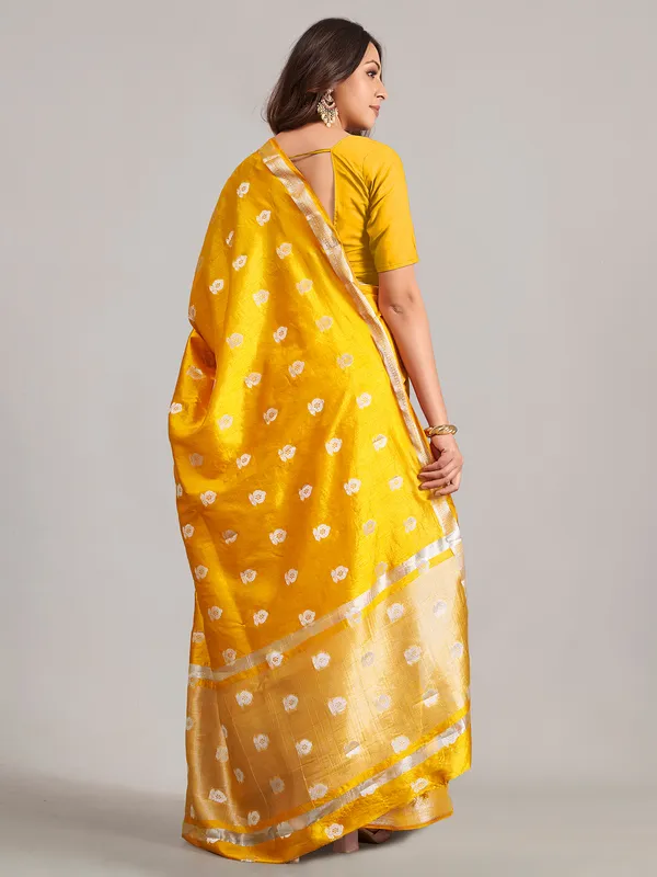Mustard yellow saree in cotton silk