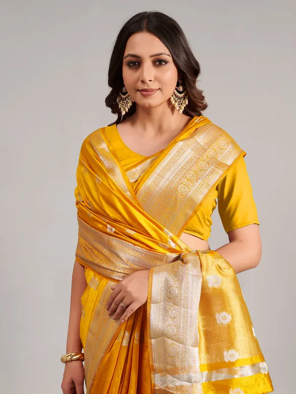 Mustard yellow saree in cotton silk