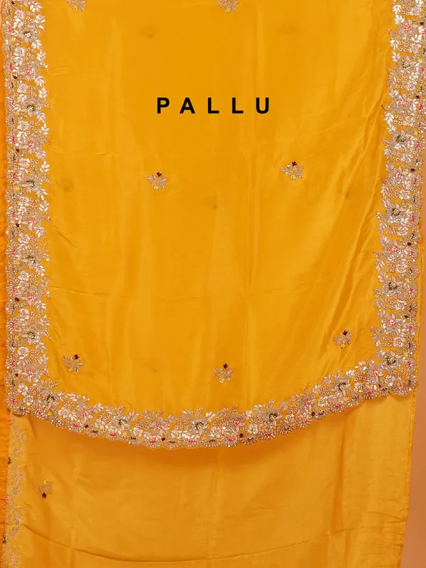 Mustard yellow saree in shimmer tissue silk