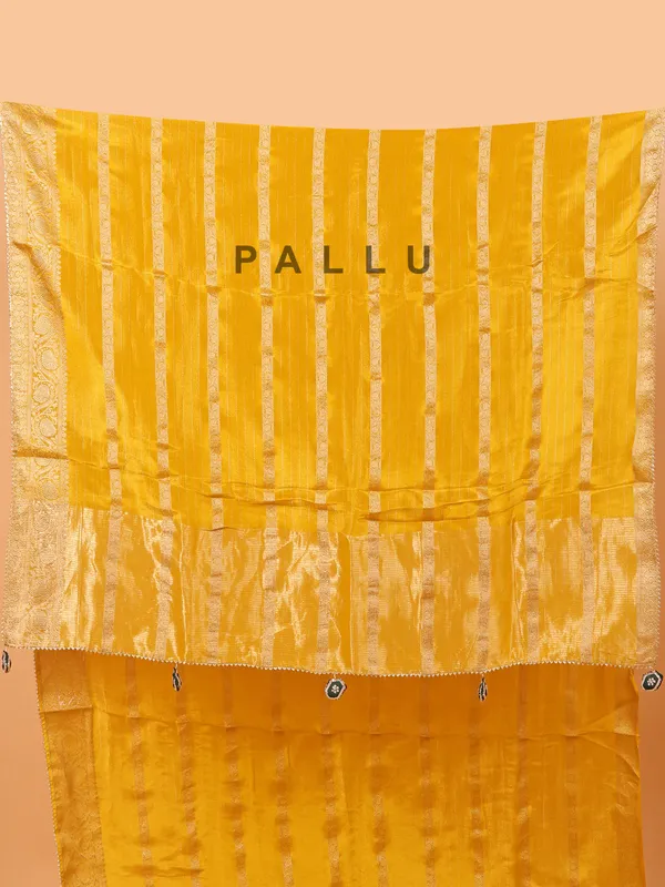Mustard yellow saree in soft organza