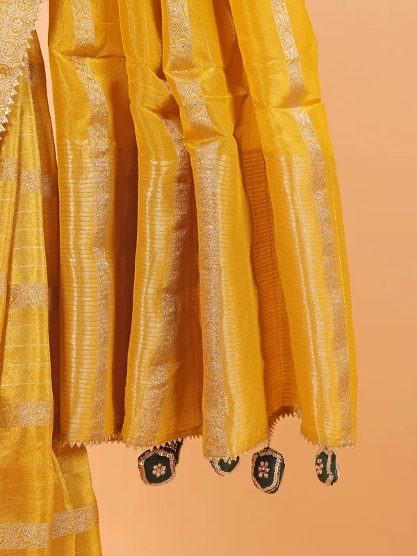 Mustard yellow saree in soft organza