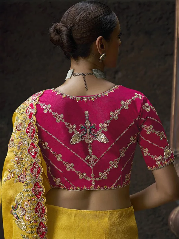 Mustard yellow saree in viscose