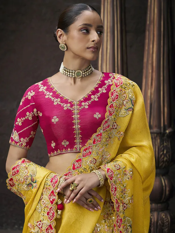 Mustard yellow saree in viscose
