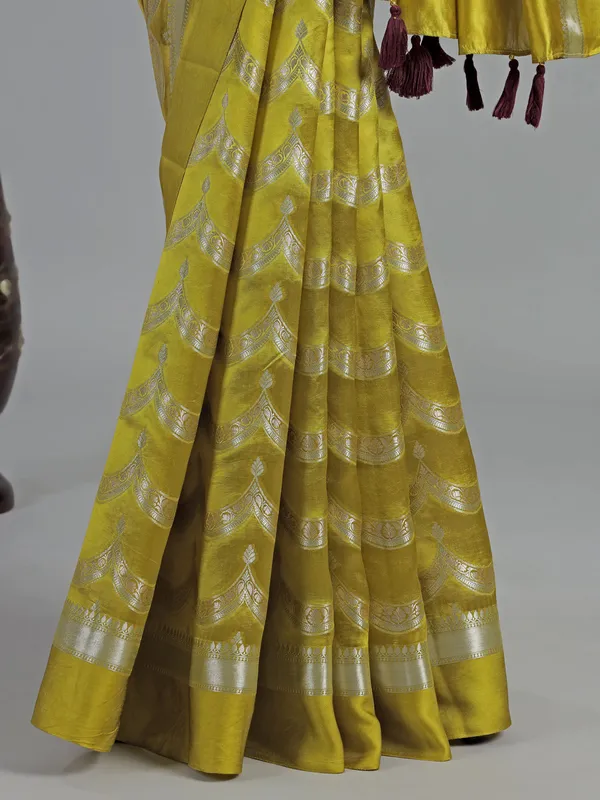 Mustard yellow saree with embroidered blouse charm