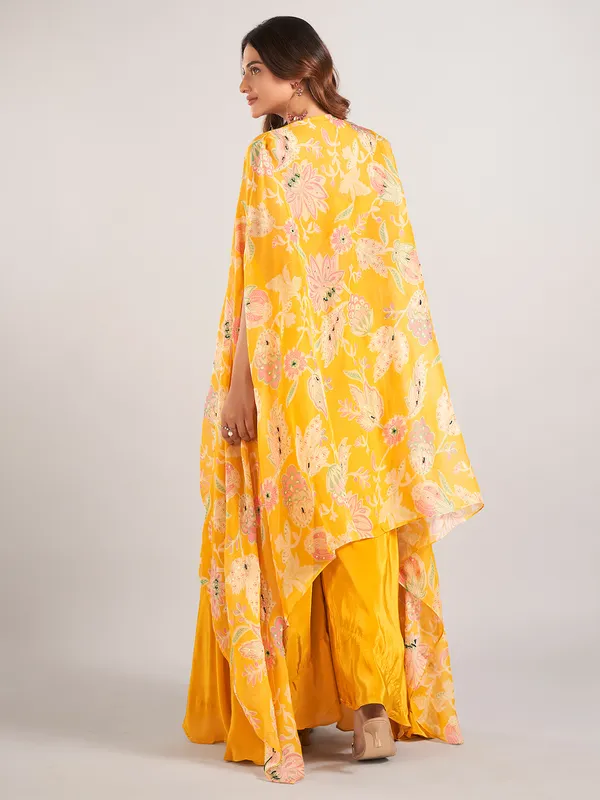 Mustard yellow satin silk jacket style palazzo suit