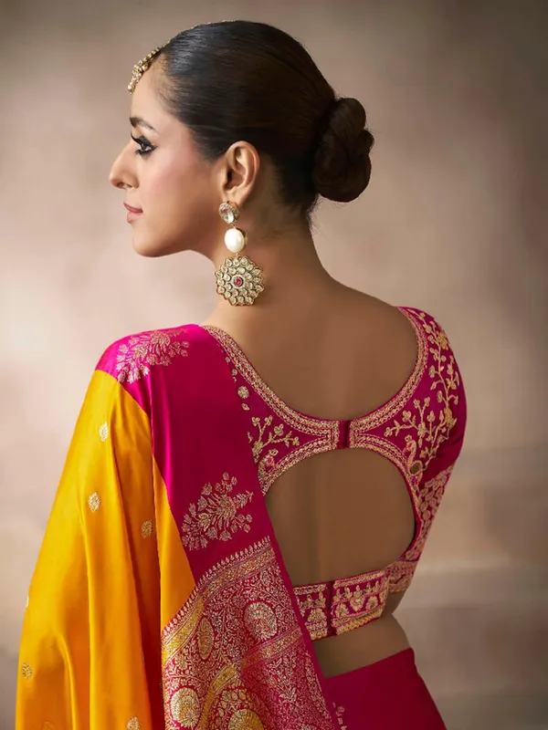 Mustard yellow satin silk saree with timeless elegance