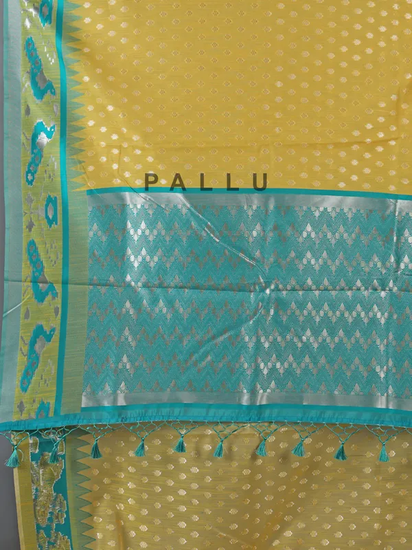 Mustard yellow semi cotton silk saree