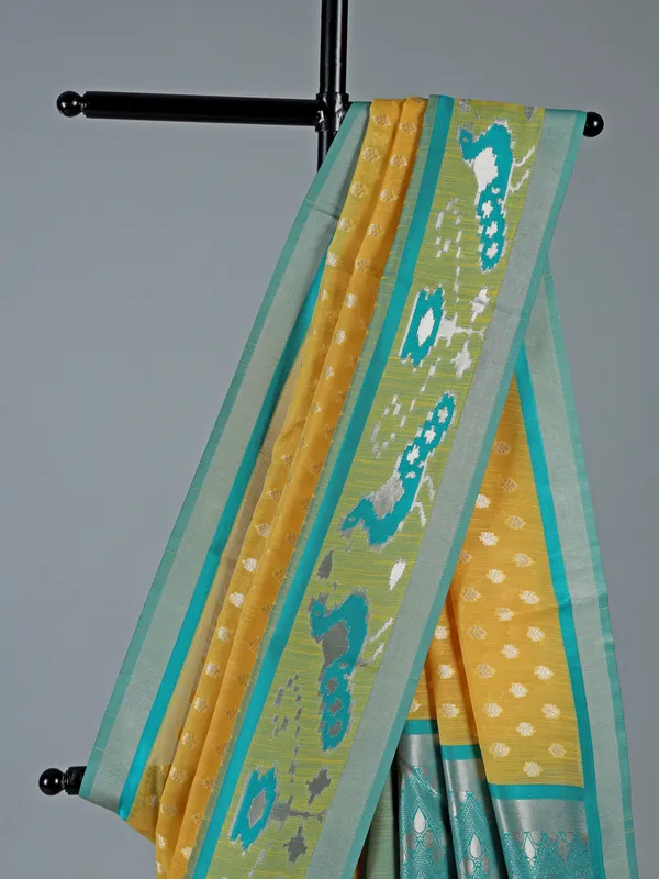 Mustard yellow semi cotton silk saree