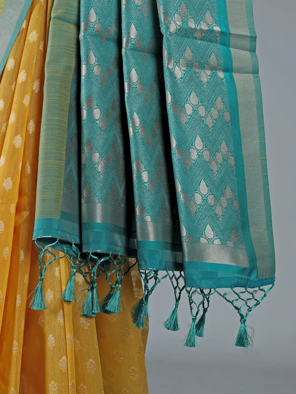 Mustard yellow semi cotton silk saree