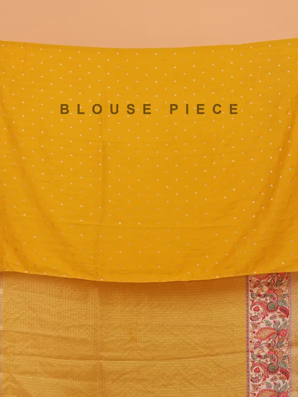 Mustard yellow semi dola silk saree for festive