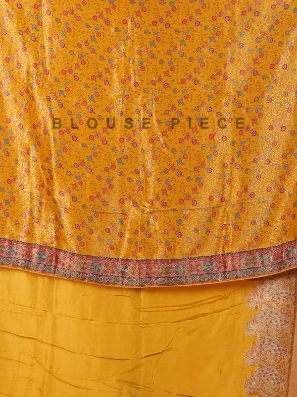 Mustard yellow semi pashmina saree for haldi