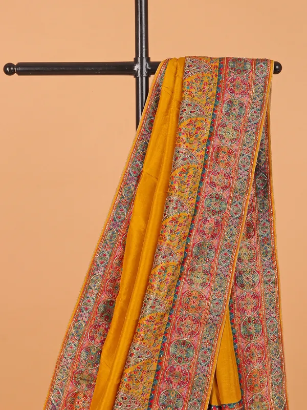 Mustard yellow semi pashmina saree for haldi