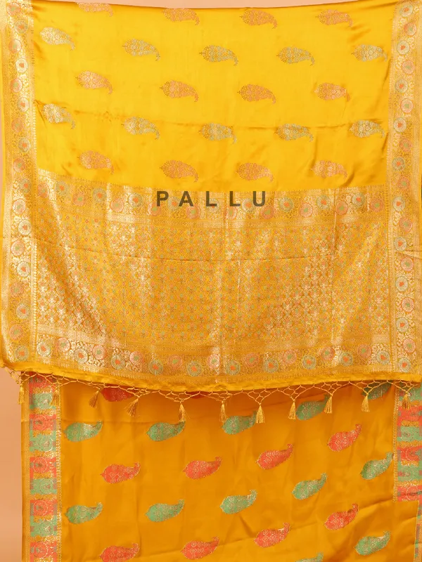 Mustard yellow semi silk saree for festive