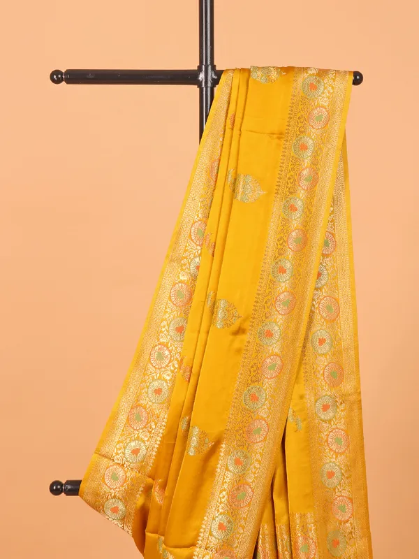 Mustard yellow semi silk saree for festive
