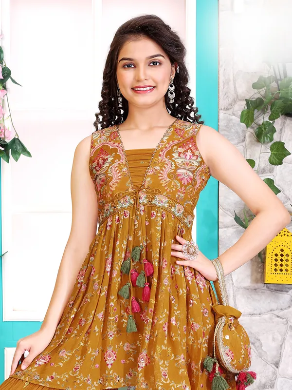 Mustard yellow sharara suit in georgette