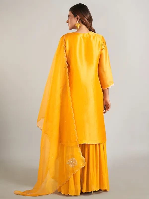 Mustard yellow sharara suit in silk